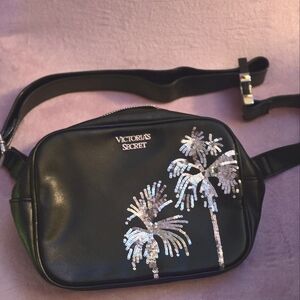 Victoria's Secret Black Crossbody Bag with Silver Palm Design